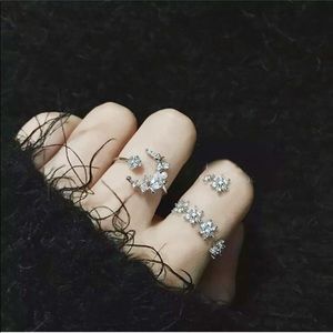 Moon & Stars White Rhinestone 5 Piece Midi / Knuckle Ring Set Brand New Perfect